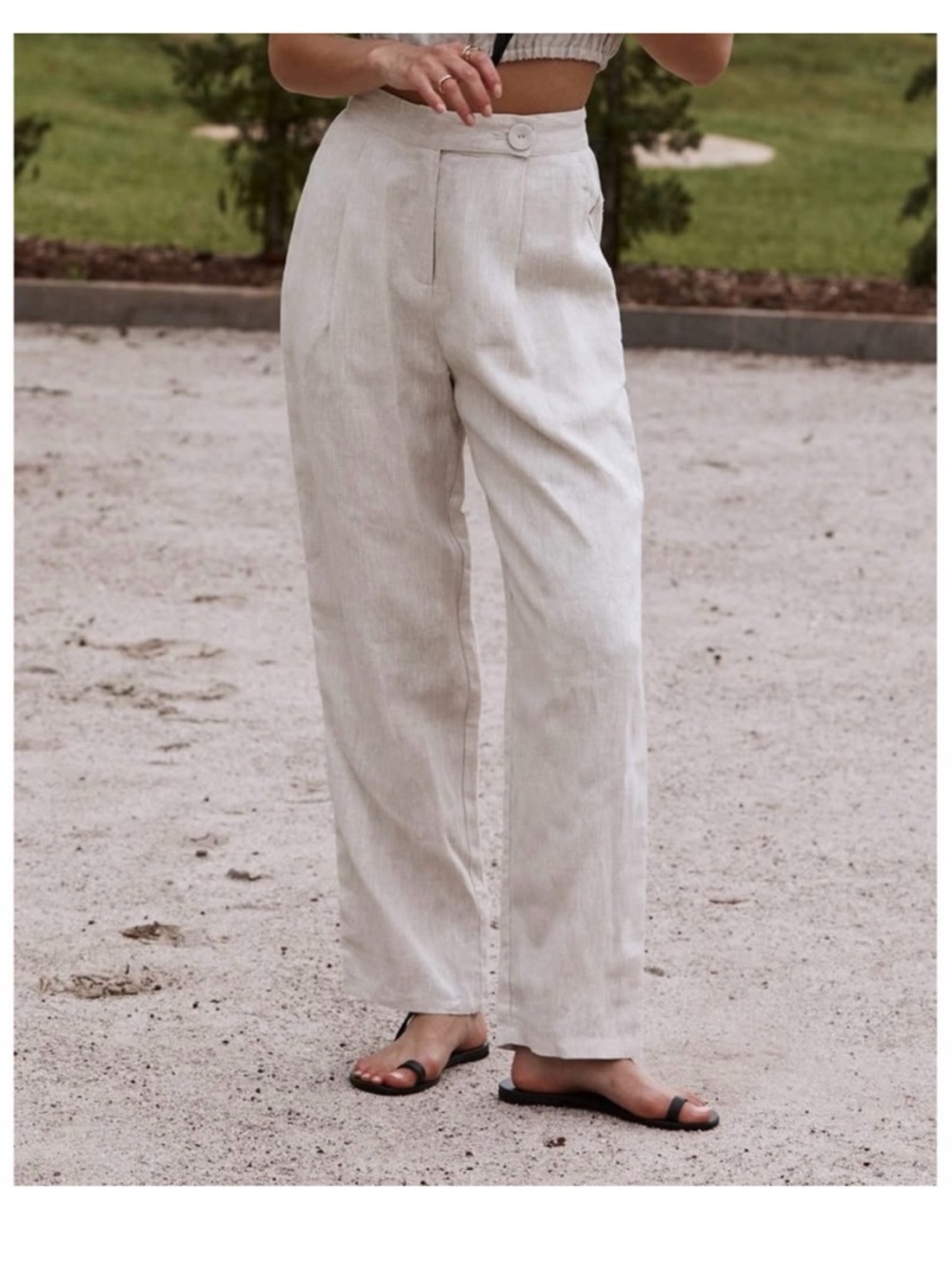 Dissh Tass Natural Linen Tapered Cream High-Waisted Pants